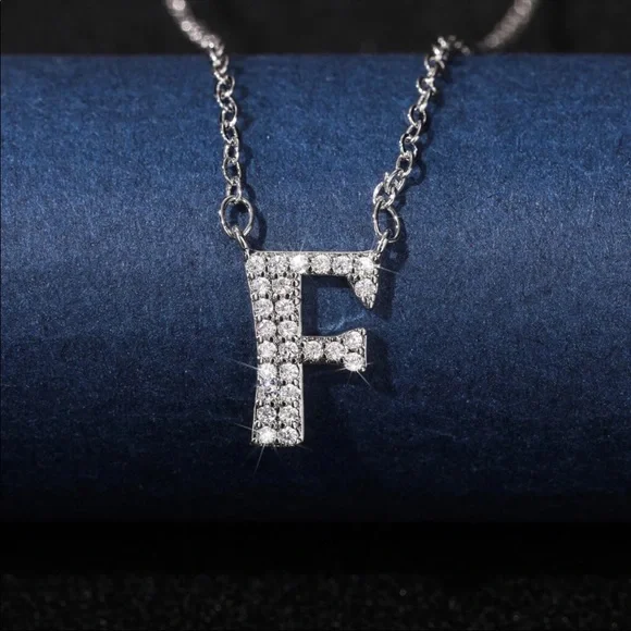 New 925 Silver Initial Letter Diamond Necklaces - Picture 8 of 16